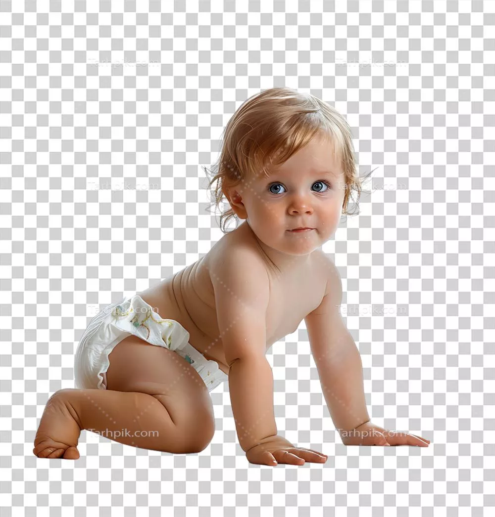 کودک ناز و دلبند در پوشک بر روی پسزمینه شفاف و ایزوله