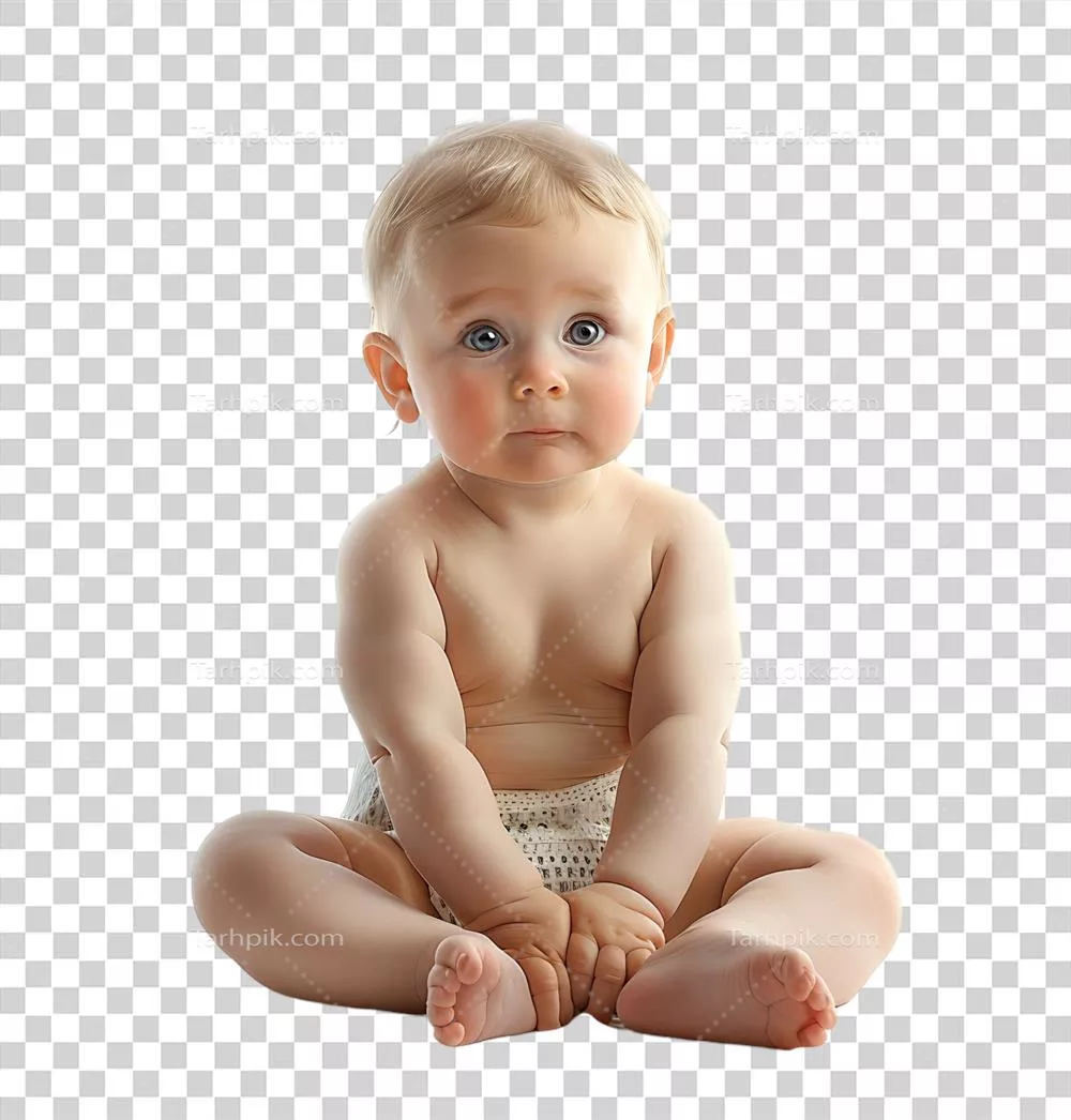 تصویر نوزاد بامزه در پوشک بر روی پسزمینه شفاف و ایزوله