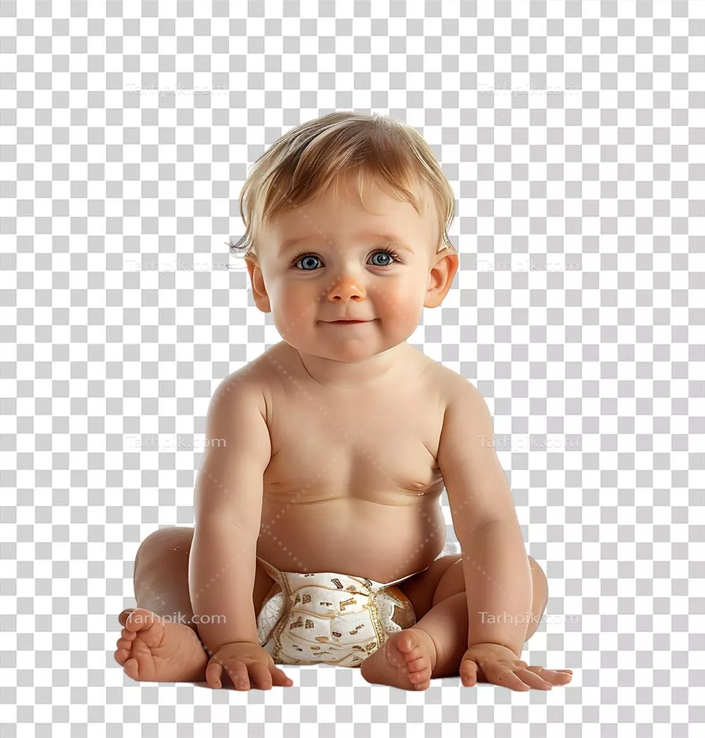 کودک ناز در پوشک بر روی پسزمینه شفاف و ایزوله