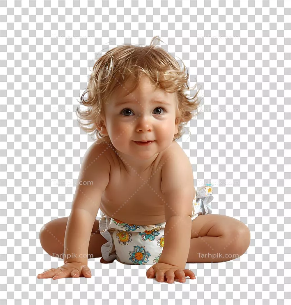 نوزاد شیرین در پوشک با پسزمینه شفاف و ایزوله