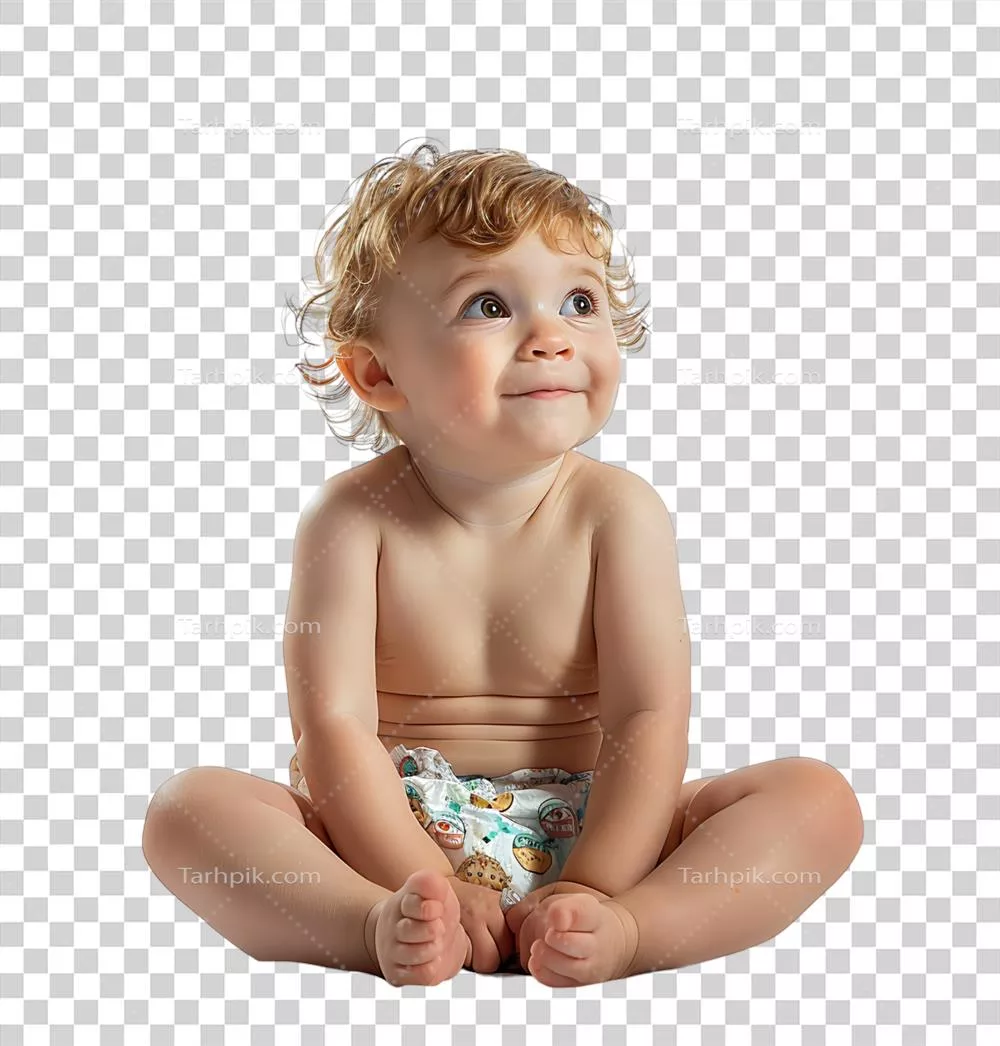 عکس یک نوزاد زیبا در پوشک بر روی پس‌زمینه شفاف و ایزوله