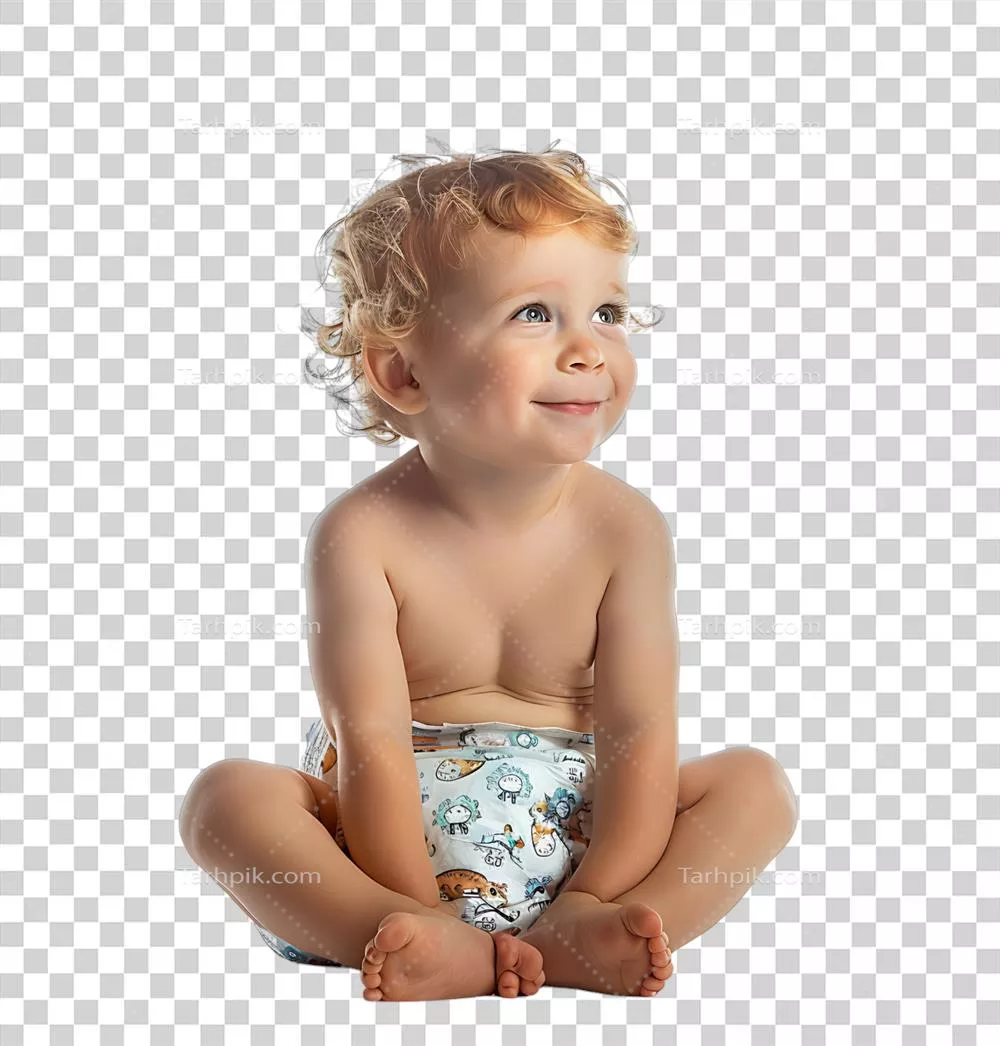 عکس نوزاد بامزه در پوشک بر روی پسزمینه شفاف و ایزوله