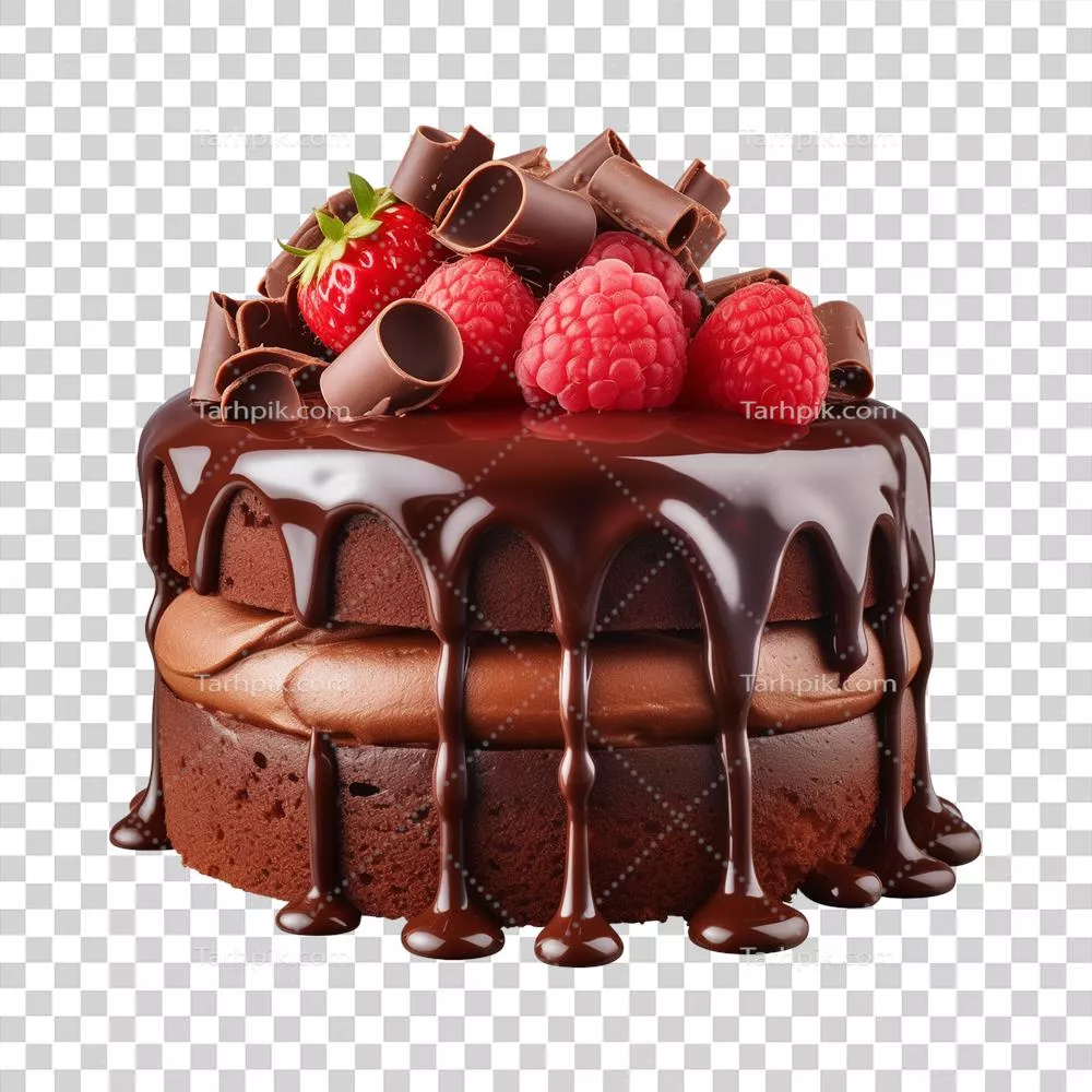 کیک شکلاتی شیرین و خوشمزه با پسزمینه شفاف و برش خورده