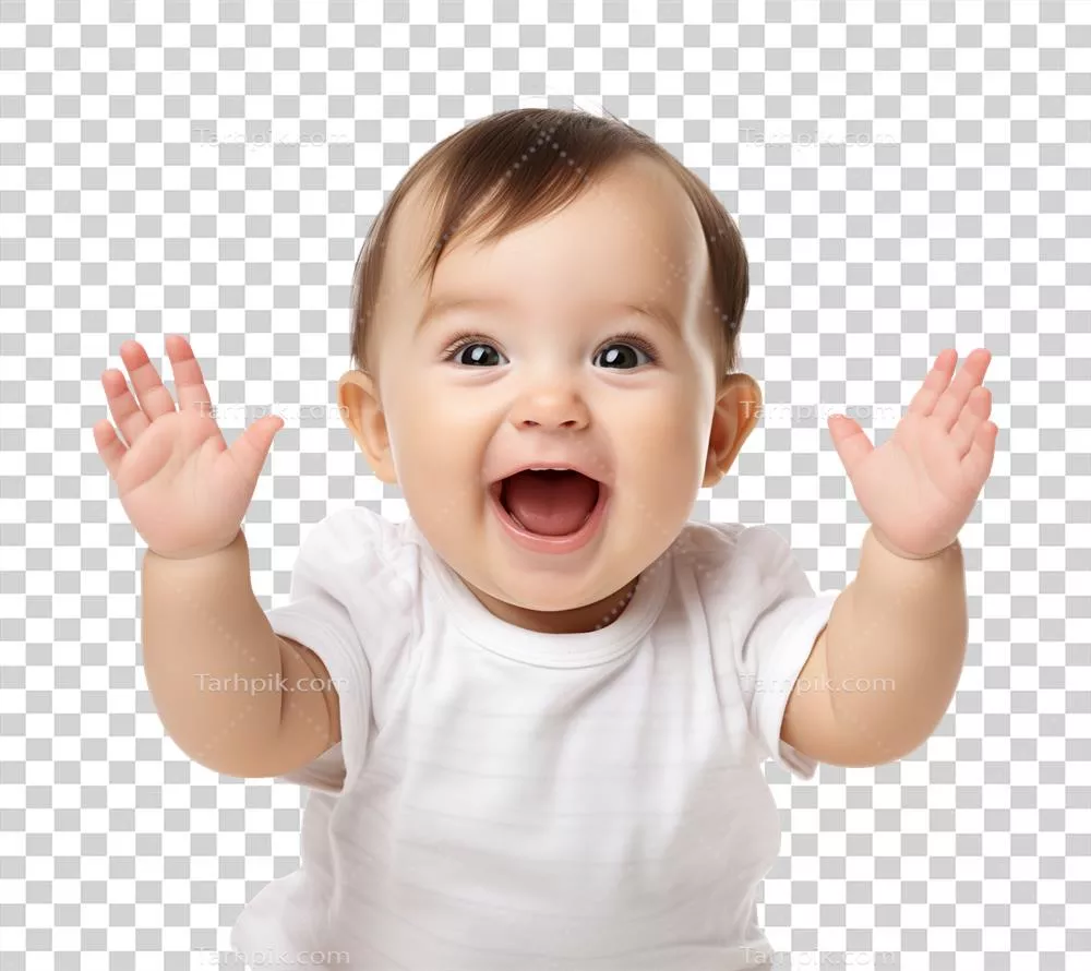 شادی نوزاد و تشویق او بر روی پسزمینهِ شفاف