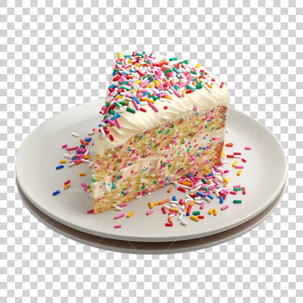 کیک خوشمزه با تزیینات رنگین و خوش طعم بر روی پس زمینه شفاف