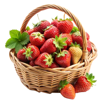 توت فرنگی تازه و رسیده در سبد بر روی پسزمینه شفاف