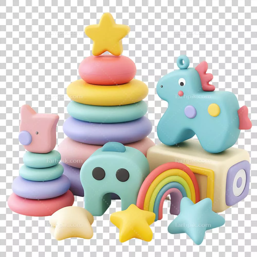 آیکون اسباب بازی نوزاد سه بعدی با پس‌زمینه شفاف و جذاب