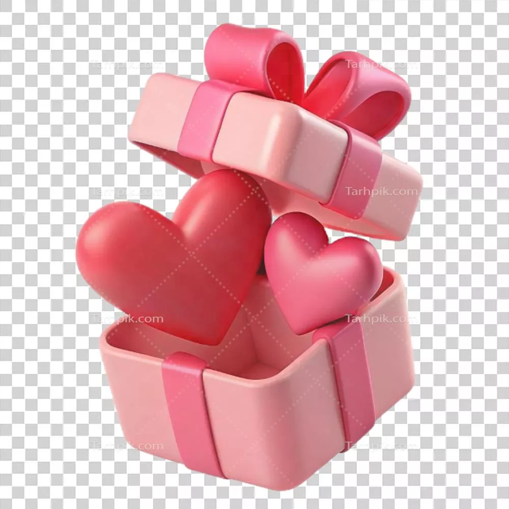 طراحی سهبعدی جعبه هدیه با قلبی که از آن خارج میشود