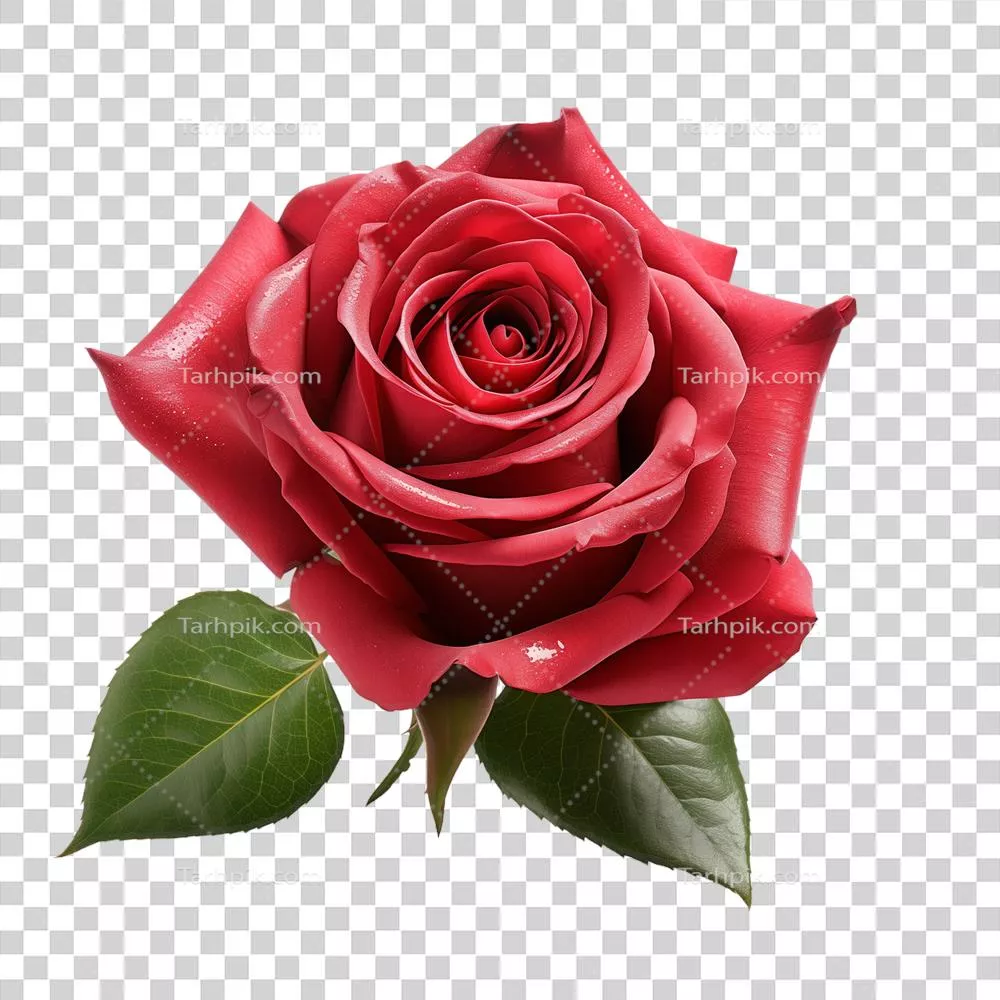 گل سرخ تنها با قطرات شبنم درخشان بر روی گلبرگ‌ها