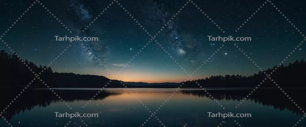 زیبایی بیزمان کیهان در آسمان ستارهای بر روی دریاچه ساکن