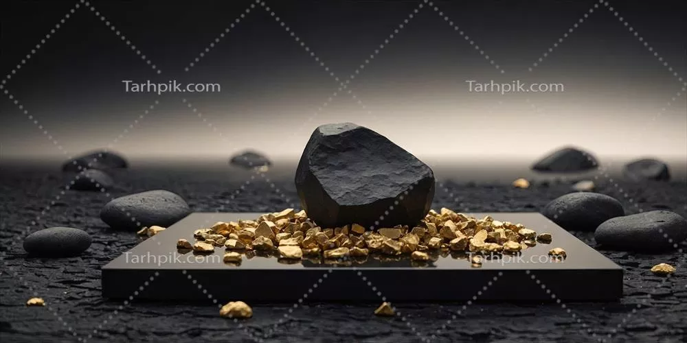 پسزمینه انتزاعی با اشیاء معلق نظیر سنگها و تکههای شکسته روی یک زمینه مشکی