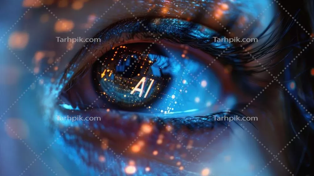 تصویر نزدیک از چشم زن با متن و داده‌های هوش مصنوعی در گودال چشم - مفهوم فناوری و هوش مصنوعی آینده