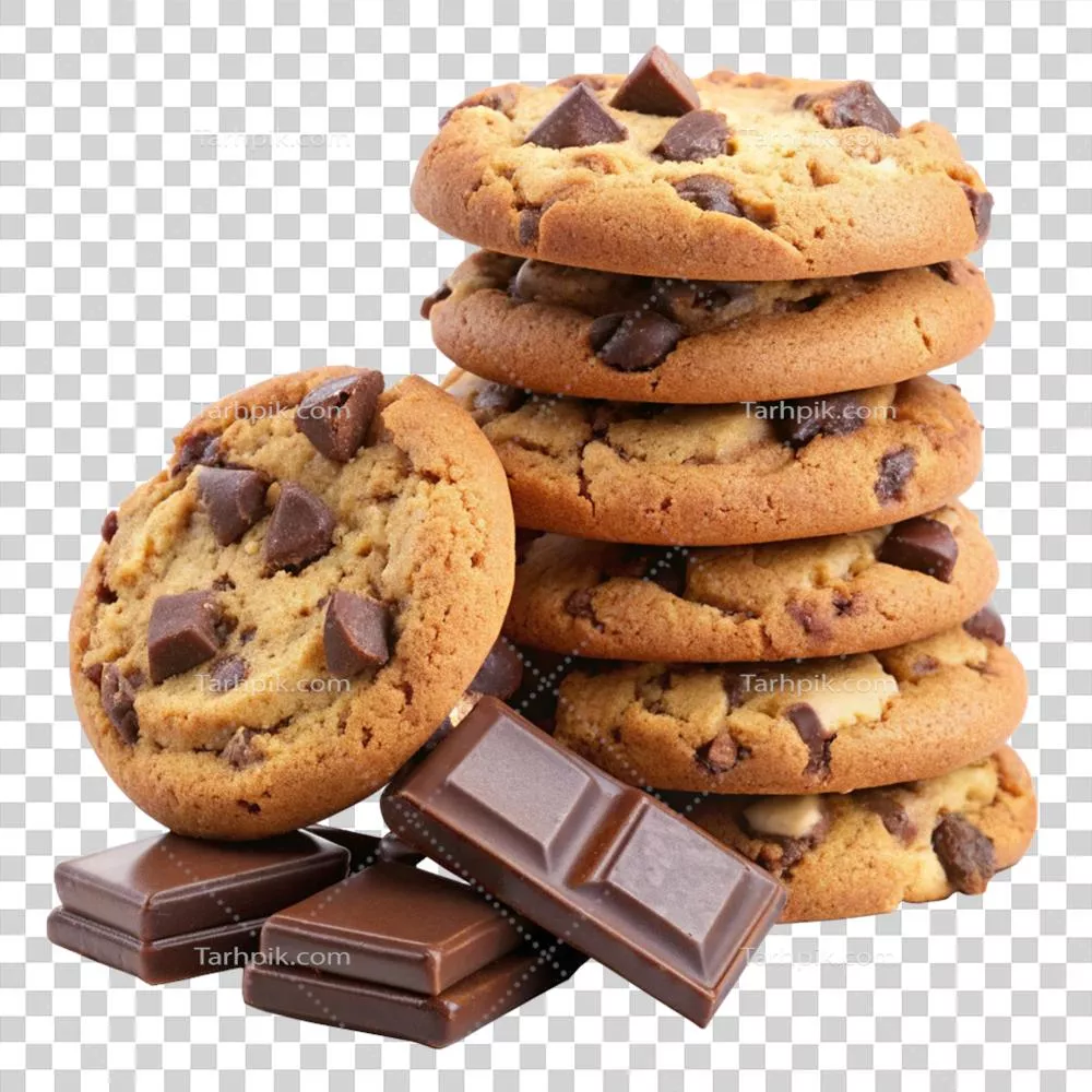 تصویری واقع‌گرایانه از تلی از کوکی‌ها و شکلات‌های خوشمزه
