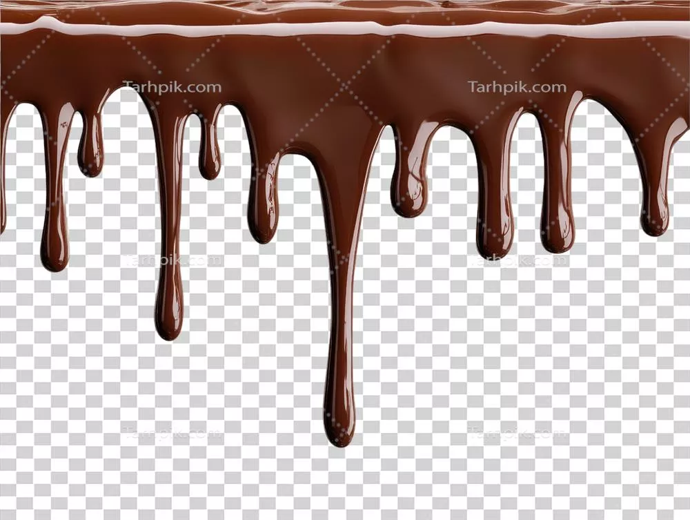 شکلات در حال ریختن بر روی پس زمینه شفاف با برش شکلاتی