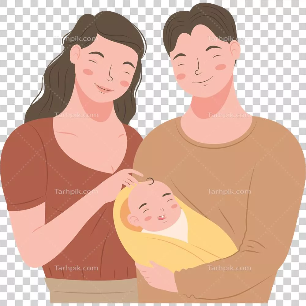 مرد و زن با کودک در آغوش در لحظه‌ای پر از عشق و محبت