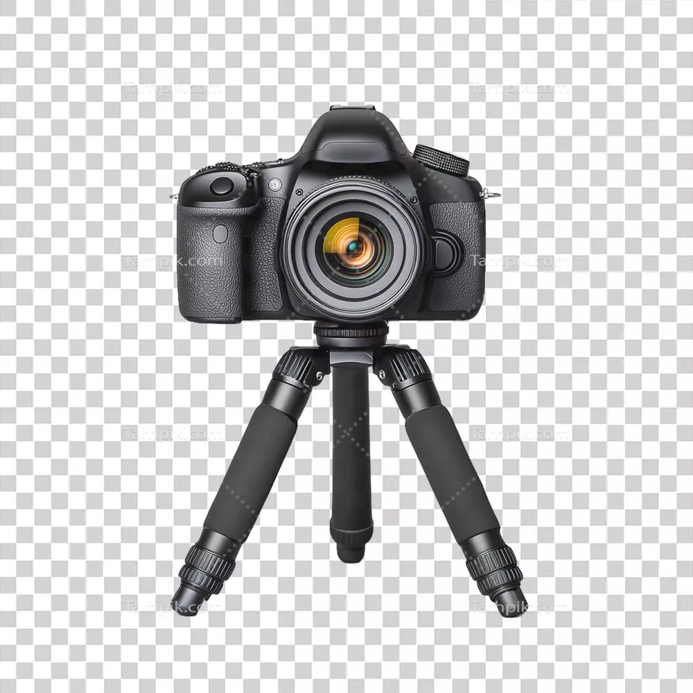 دوربین حرفهای DSLR نصب شده بر روی سهپایهای محکم با پسزمینه شفاف برای علاقهمندان و کارشناسان عکاسی