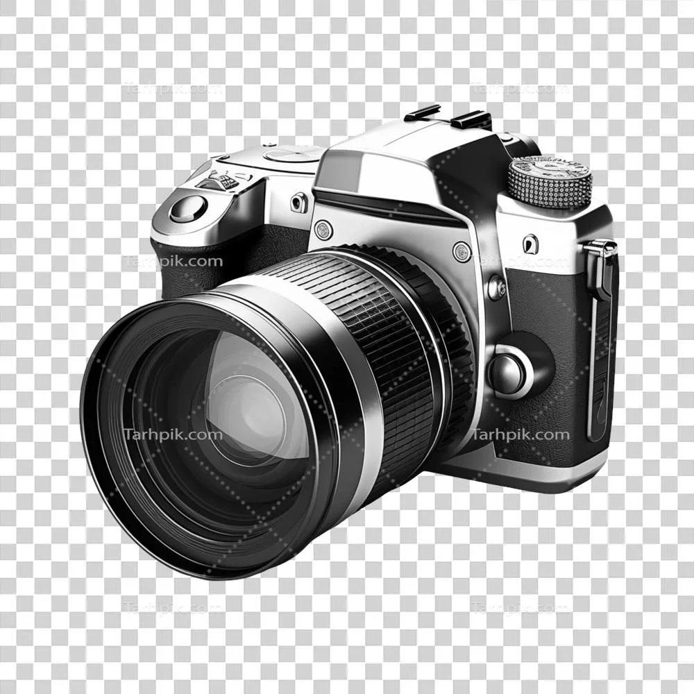 دوربین دیجیتال DSLR با لنز بزرگ و کیفیت فوقالعاده در پسزمینه شفاف