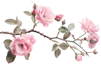 شاخۀ گل سرخ صورتی زنده با جوانه ها برای طراحی های گل ها و تصویر سازی ها