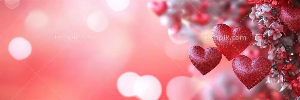صحنه رمانتیک با قلبهای قرمز و بکگراند نرم صورتی برای تمهای عاشقانه