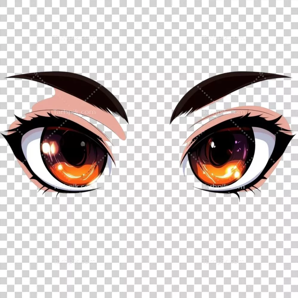 انیمه چشمان نارنجی با ابروهای سیاه بر روی پس زمینه شفاف