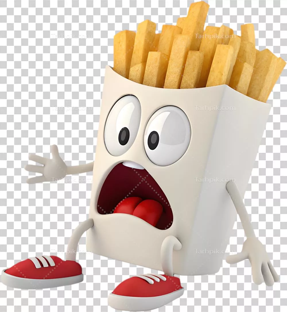 سیب‌زمینی سرخ‌کرده شاد و شاداب با طراحی و احساسات اغراق‌آمیز