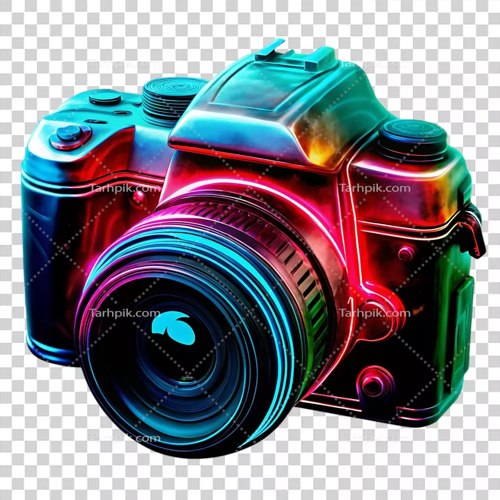 دوربین DSLR با طراحی نئون و تجهیزات عکاسی دیجیتال بسیار جذاب و مدرن