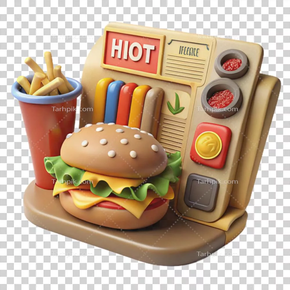 کافه فست فود: برگر، سیب زمینی سرخ کرده و سسهای متنوع