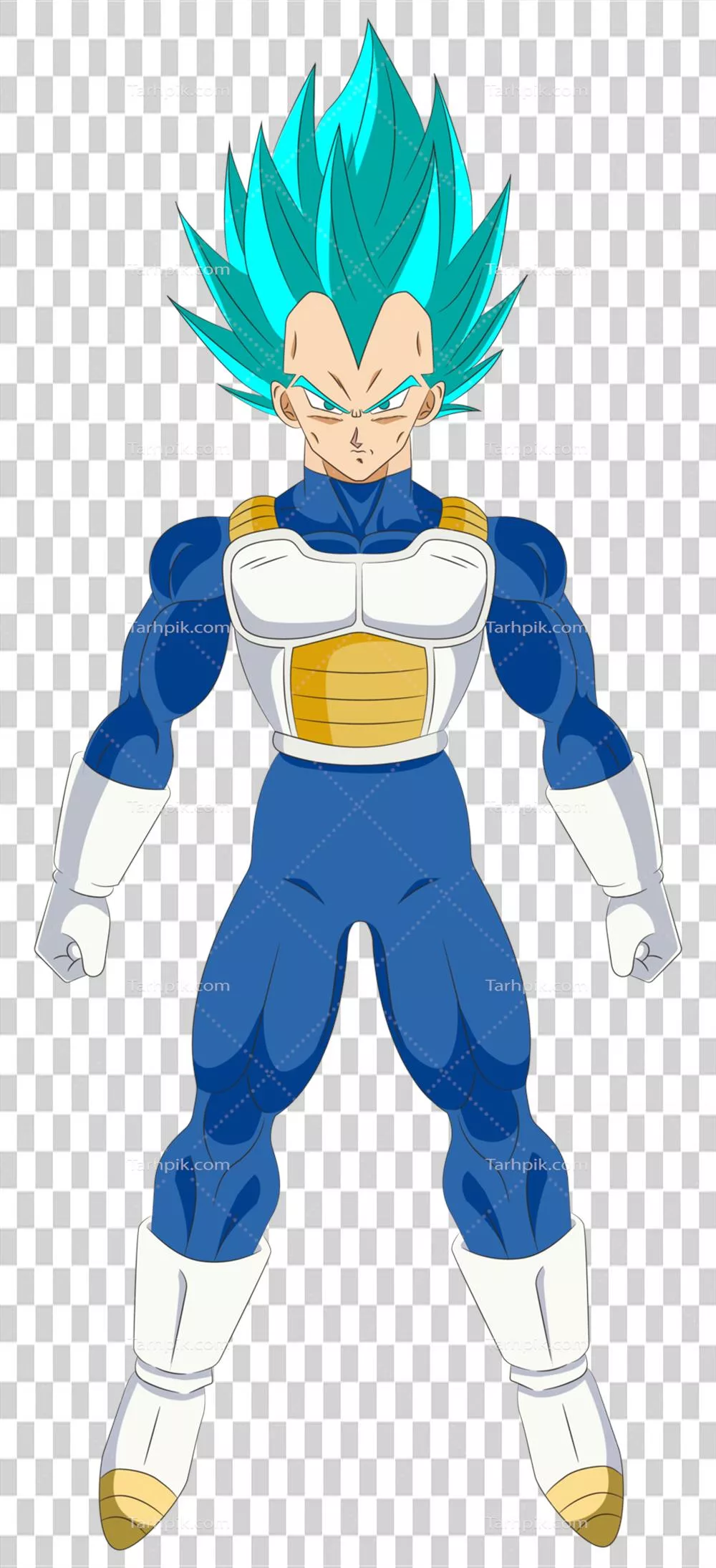 تصویر کامل بدن گویش الهام گرفته از انیمه با حالت سوپر سایان آبی