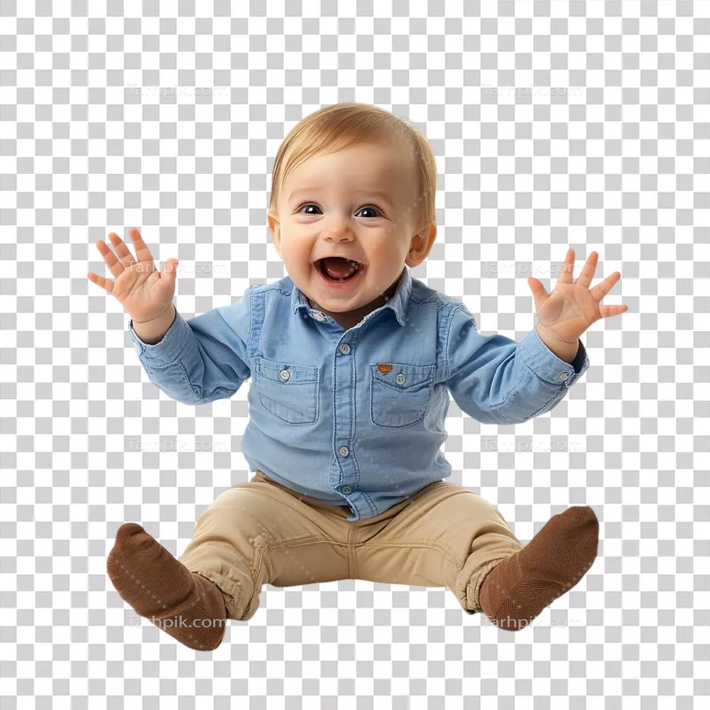 عکس نوزاد شاد و هیجانزده بر روی پسزمینه شفاف