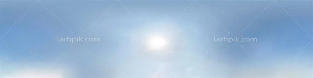 پنجره آسمان آبی روشن با هاله خورشید در نمای ۳۶۰ درجه ای برای گرافیک سه بعدی و توسعه بازی