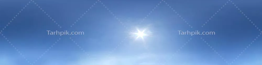 پانورامای ۳۶۰ درجهای HD با آسمان آبی و خورشید سوزان برای توسعه گرافیک سهبعدی
