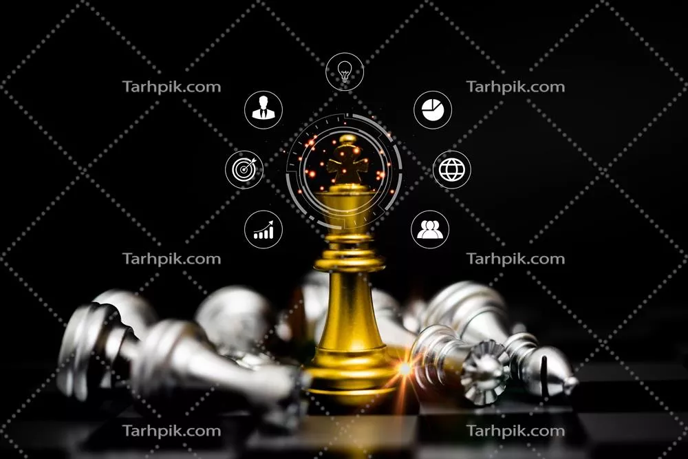 نبرد پادشاه طلا با قطعات نقرهای در بازی شطرنج دیجیتال بر روی تخته بازی