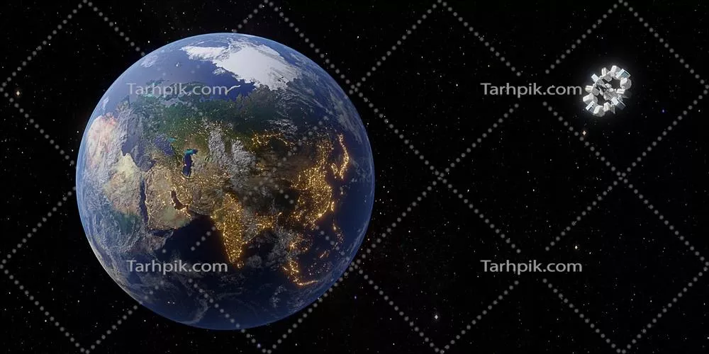 ایستگاه فضایی در حال حرکت در مدار زمین - تصویرسازی سه بعدی
