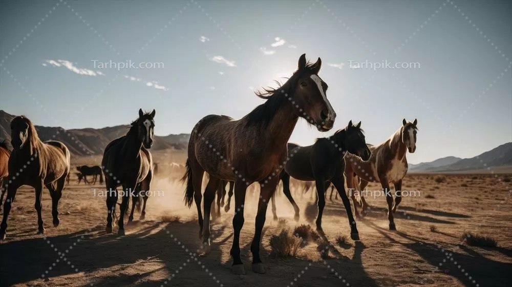تصویری از اسب در پسزمینه طبیعی با استفاده از هنر تولیدی هوش مصنوعی