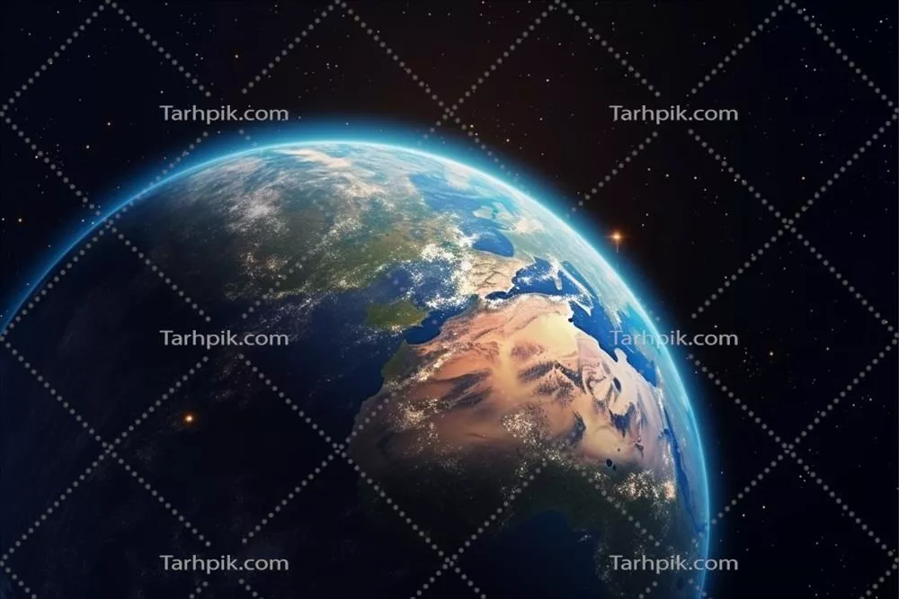 تصویری زیبا از زمین با نور آفتاب در فضایی زیبا و جهانی