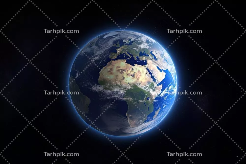 تصویر واقع‌گرایانه زمین به عنوان یک سیاره در فضا: تولید شده با هوش مصنوعی