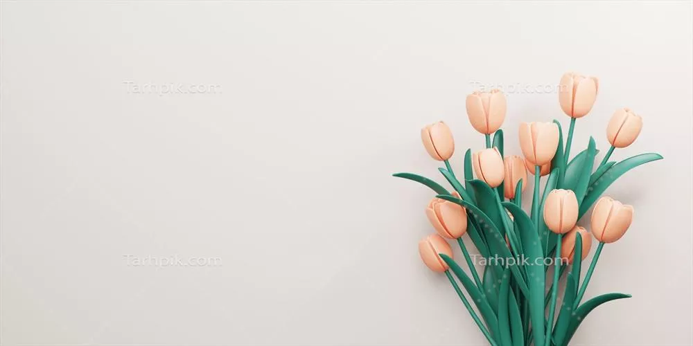 طراحی رندر سه بعدی برای روز مادر و روز ولنتاین با تصویر گل لاله نارنجی در پسزمینه خاکستری