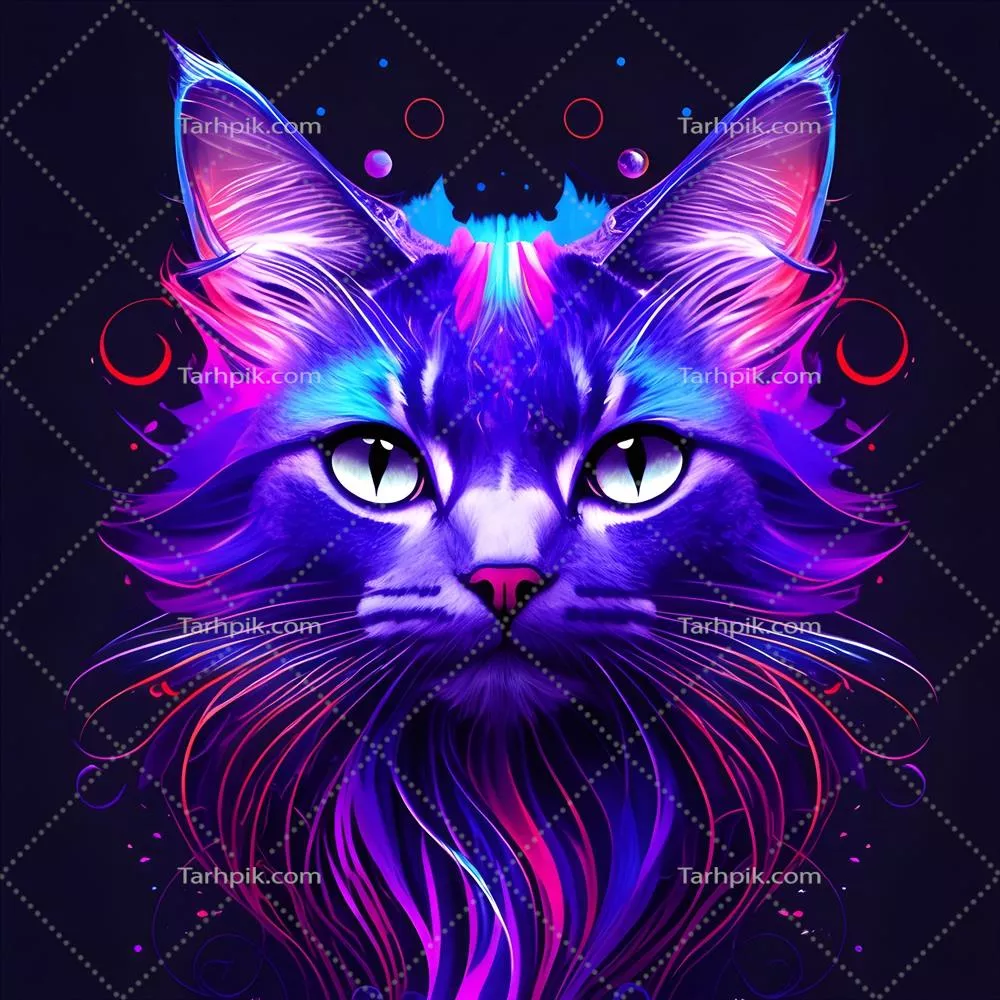 پرتره هنری گربه با سبک نئون و طراحی تولیدی هوش مصنوعی