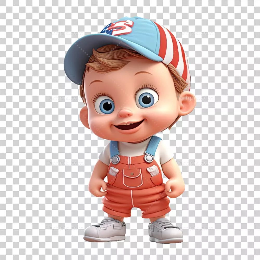 کودکی شاد با کارتونی سه بعدی بر روی زمینه شفاف با استفاده از هوش مصنوعی