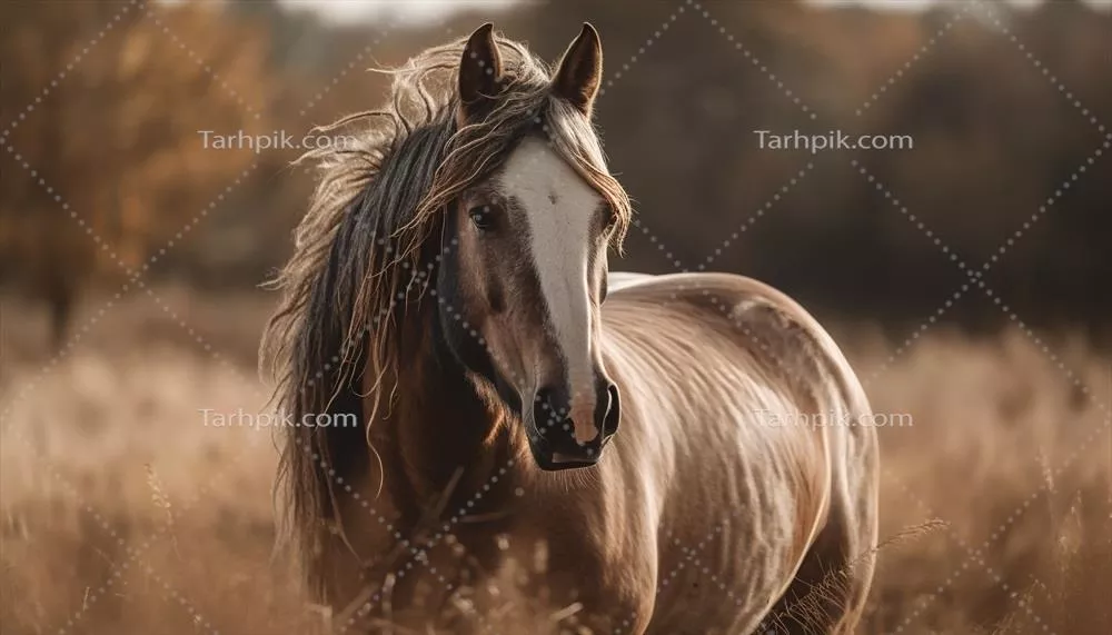 پارسالی در حال چرا در مرتع آرام هنگام غروب خورشید