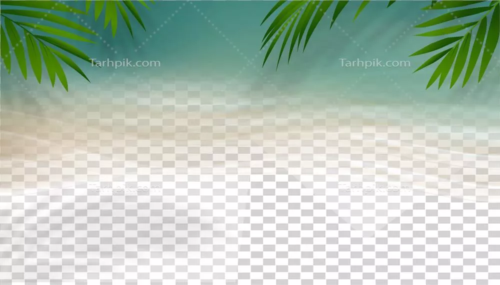 بنر فروش تابستانی با طراحی پسزمینه دریای آبی و موجهای نرمی با برگهای نخل