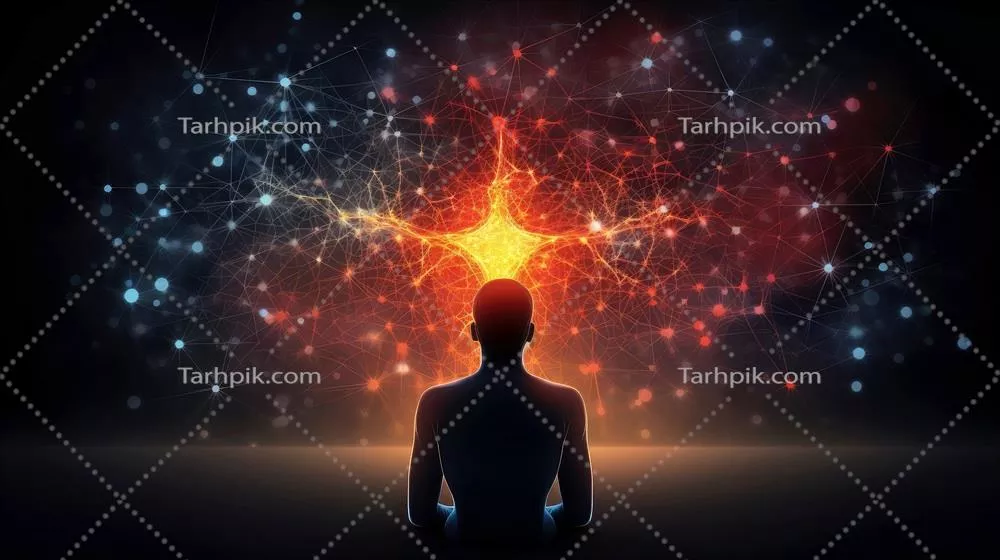 نقشمایهای از سر و شبکه عصبی مغز با مناطق مشکلدار و امواج روانی به همراه هوش مصنوعی مولد