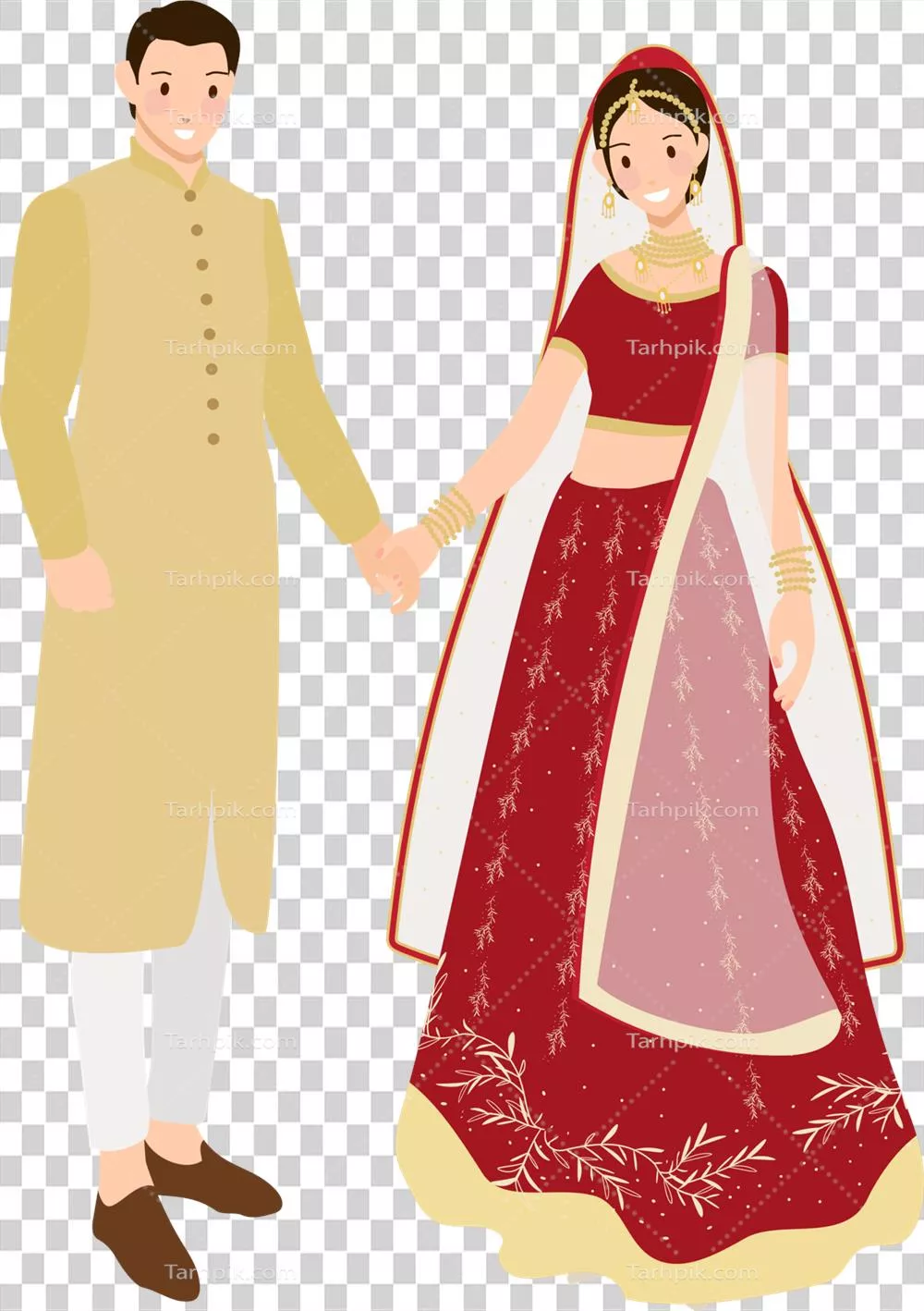 عروس و داماد زیبا در لباس سنتی هندی با ساری و پوشاک مراسم عروسی