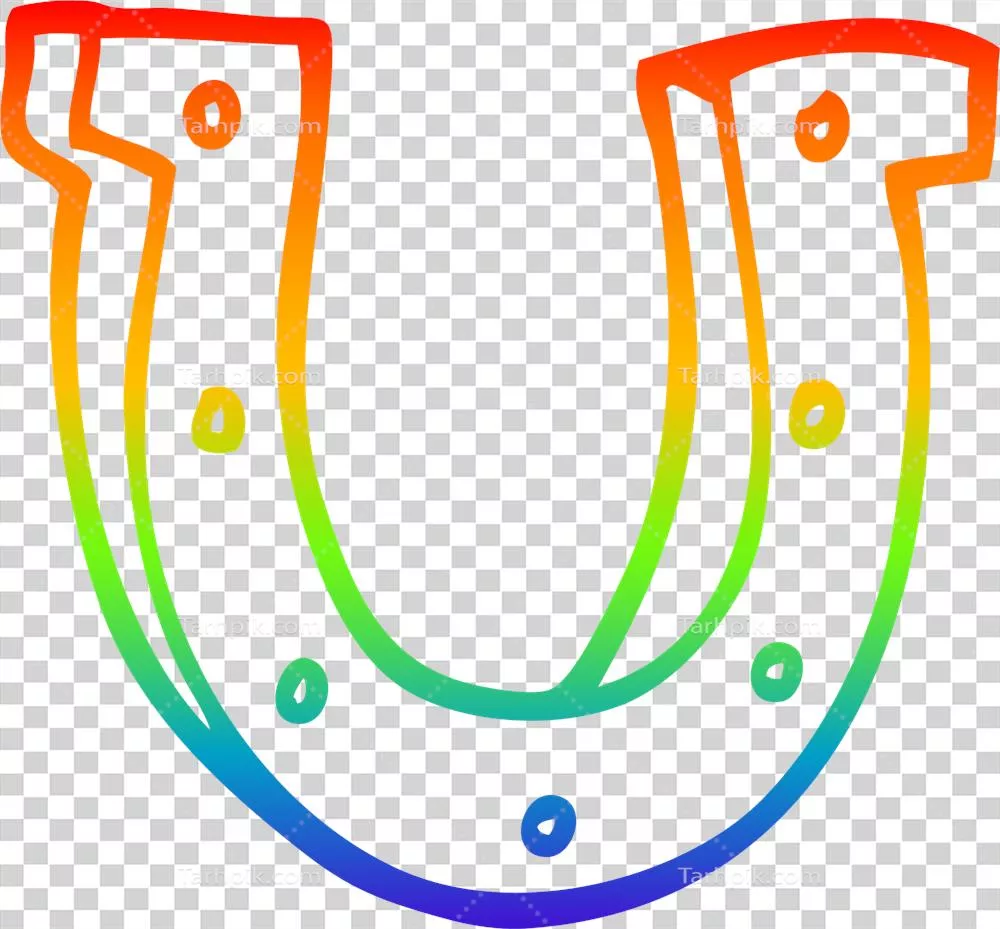 تصویر رنگین کمان به شکل خطی از یک سم اسب طلایی کارتونی