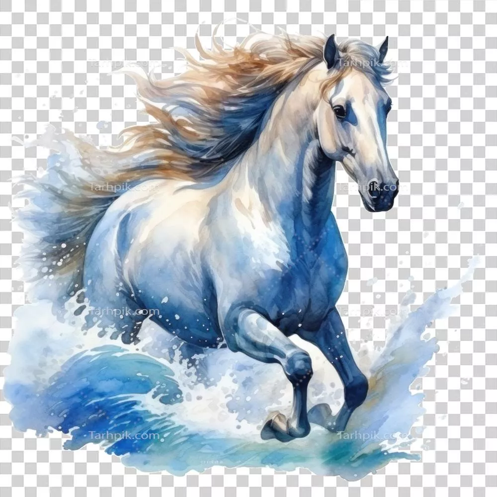تولید شده با هوش مصنوعی: نقاشی آبرنگی از اسب دریایی در پس‌زمینه‌ای کاملاً جدا