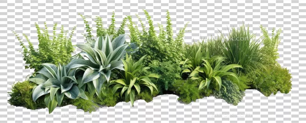 باغی شامل رزماری (Rosmarinus officinalis) و هوستای با برگهای گیاهی (Hosta plantaginea)