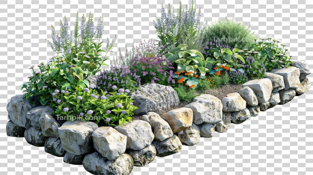باغی با گل‌های رنگارنگ و مرز سنگی زیبا و جذاب