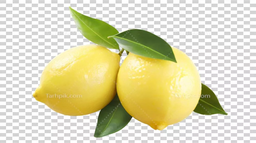 لیمو زرد با برگ در پس زمینه شفاف و تنها