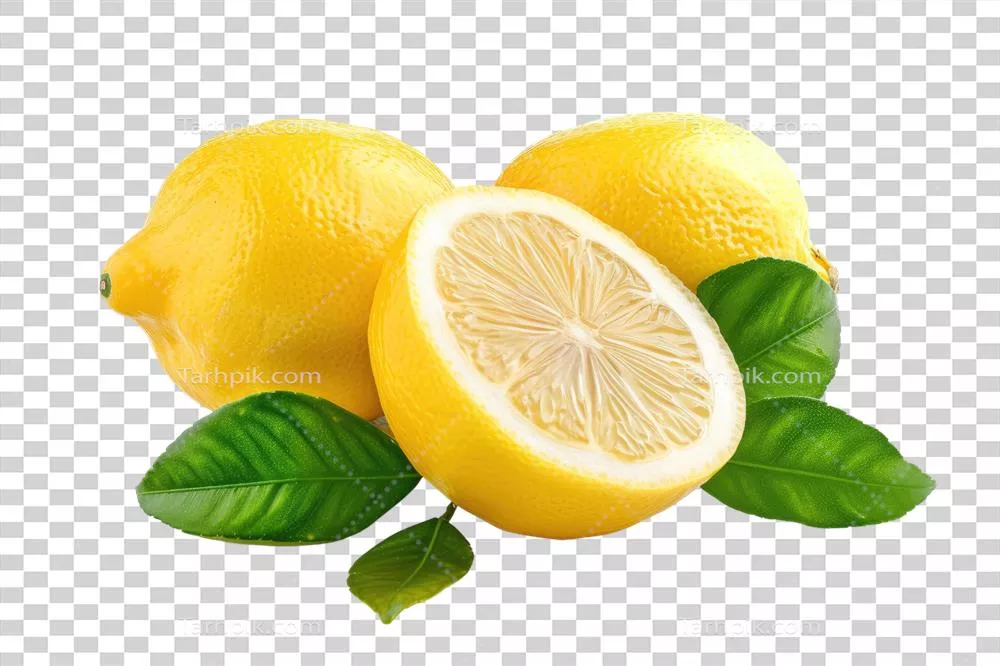 لیمو ساخته شده با هوش مصنوعی و برگ جدا شده بر روی پس زمینه شفاف