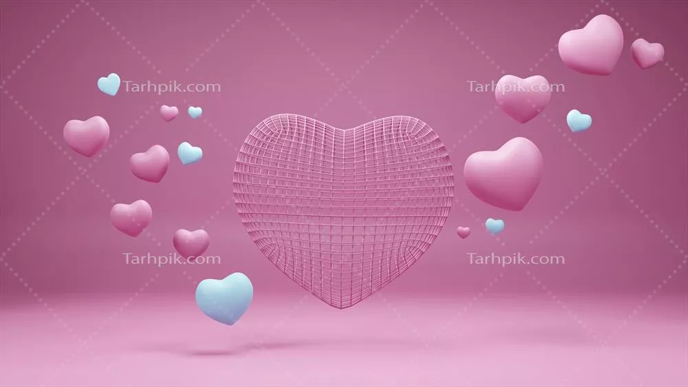 بکگراند رمانتیک روز ولنتاین با قلبهای سه بعدی و فضای خالی